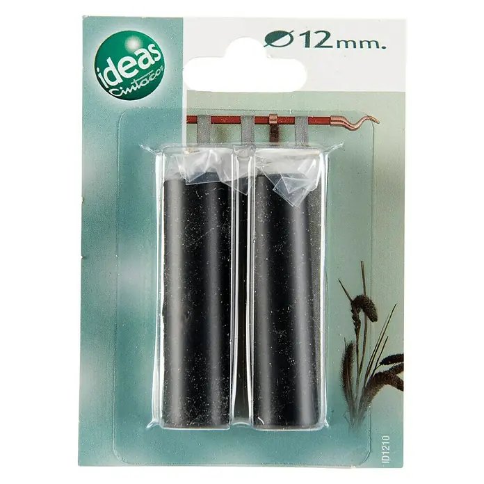 Tapa final Cilindro Ideas - Negro, 2 ud. - Tubos teñidos de negro, empaquetados sobre un fondo verde, son la característica principal de la foto del producto. Los tubos están destinados a proyectos creativos de bricolaje.
