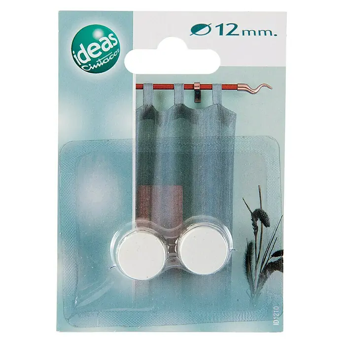 Tapa final Tapón Ideas 12 - Blanco, 2 ud. - Paquete con dos imanes Ideas CINTACO, de 12 mm de diámetro, utilizados para sujetar cortinas y telas ligeras.
