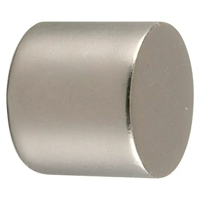 Tapa final Tapón Ideas 12 - Plateado, 2 ud. - Primer plano de un imán de neodimio cilíndrico con acabado metálico, ideal para diversas aplicaciones.