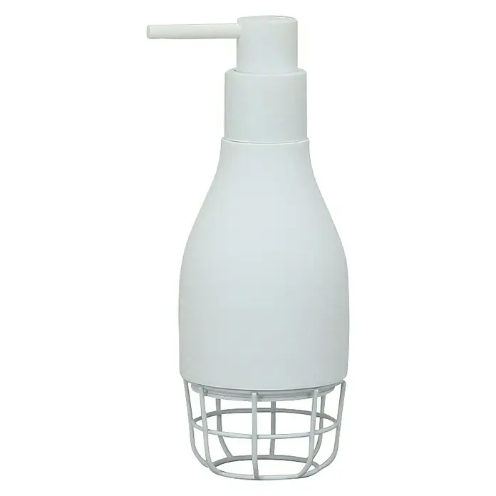 Dispensador de jabón Grid - L x An x Al: 7 x 7 x 187 cm, Plástico, Blanco - Dispensador de jabón blanco con base de rejilla para baño o cocina. Un accesorio práctico y elegante para la higiene diaria.