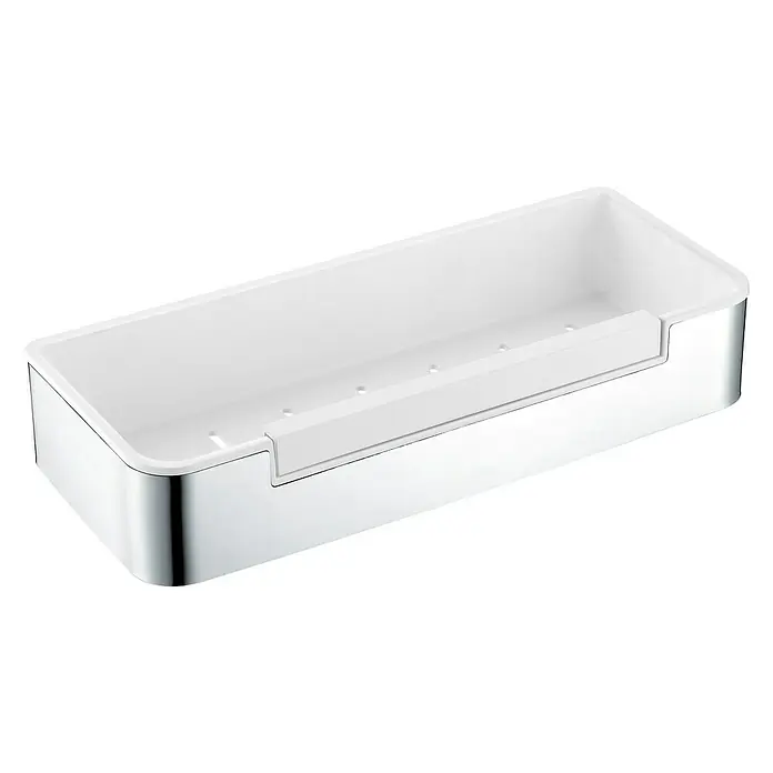 Cesta de baño Concept - 12 x 29 x 5,3 cm, Plástico, Blanco - Esta bandeja de almacenamiento blanca y cromada ofrece un almacenamiento elegante. El diseño moderno encaja perfectamente en cualquier baño y asegura la organización.