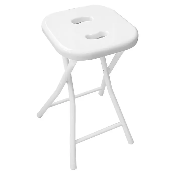Gedy Taburete Levante - 305 x 275 x 465 cm, Plástico, Blanco - Taburete plegable blanco con agujeros en el asiento. El taburete tiene un diseño sencillo y práctico y es ideal para asientos extra.
