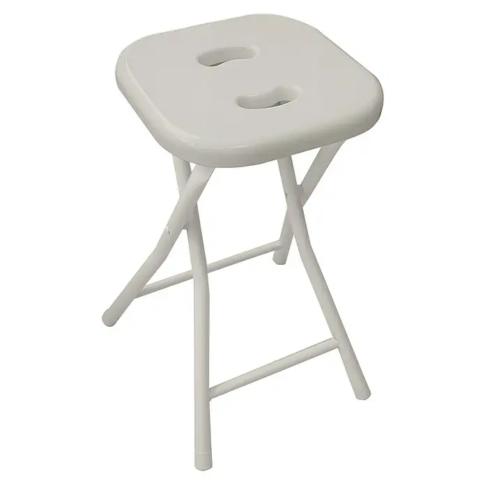 Gedy Taburete Levante - 305 x 275 x 465 cm, Plástico, Beige - Taburete plegable blanco con asiento cuadrado y dos agujeros para facilitar su transporte.