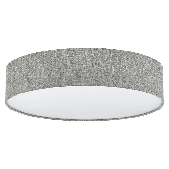 Eglo Pasteri Deckenleuchte rund - 180 W, Ø x H: 570 mm x 15 cm, Grau, Weiß, E27 - Eine moderne, graue Stoff-Deckenleuchte mit einer schlichten, runden Form, die ein sanftes, diffuses Licht verbreitet. Ideal für Wohn- und Schlafräume.
