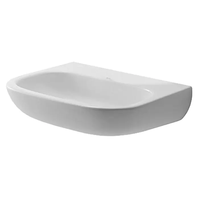 Duravit D-Code Waschbecken Med - 45 x 34 cm, Ohne Spezialglasur, Hahnloch: Ohne, Ohne Überlauf, Weiß - Das Bild zeigt ein modernes, weißes Waschbecken mit einer klaren, ovalen Form und einer glatten Oberfläche. Ideal für Badezimmer mit Stil.