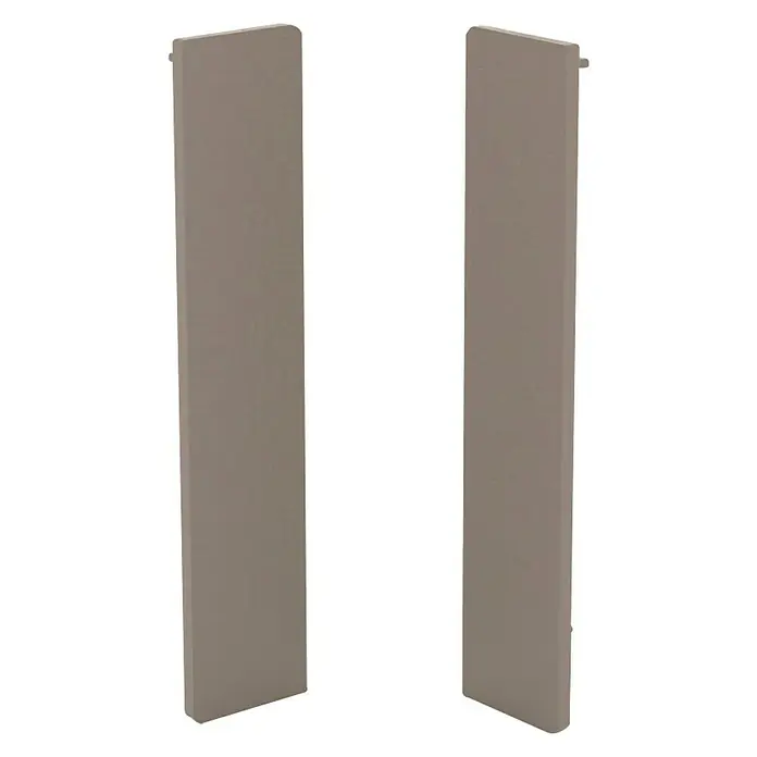 Endkappe Cubica LS80 - Champagner, 2 Stk. - Zwei beige Paneele stehen aufrecht vor einem schwarzen Hintergrund, ideal für moderne Innenräume.