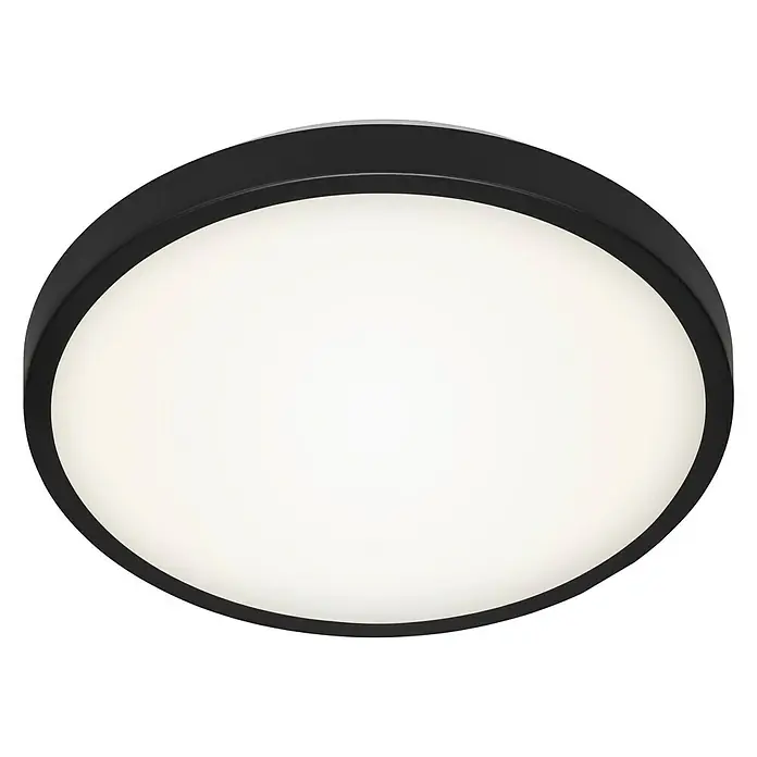 Brilo Plafón LED redondo Manny - 12 W, Ø x Al: 290 mm x 7 cm, Negro, Blanco neutro - Una moderna lámpara de techo redonda con un marco negro y una luz brillante y difusa. Ideal para interiores contemporáneos.