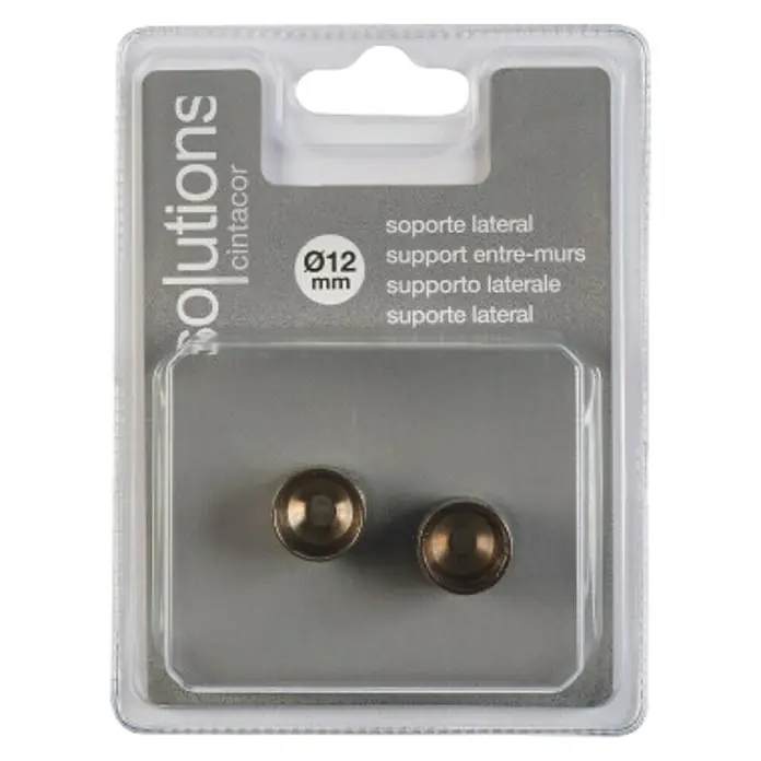Tapones terminales Solutions - Cromo, 2 ud. - Embalaje con dos soportes laterales de pared metálicos Solutions Cintacor para barras de cortina de 12 mm de diámetro.