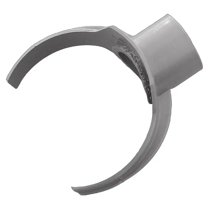 Tecnoagua Pieza T de PVC clip - Ø 110/125 X 50 MM, Plástico - Primer plano de una pieza de plástico gris en forma de C con un accesorio cilíndrico.