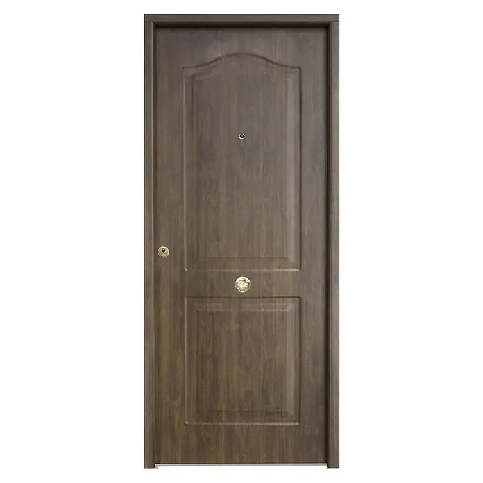 THT Puerta de entrada exterior Saga 100 - 90 x 210 cm, Derecha, Roble Viejo - Puerta principal marrón con paneles empotrados, un pomo redondo y una mirilla, mejorando la seguridad y el estilo clásico.