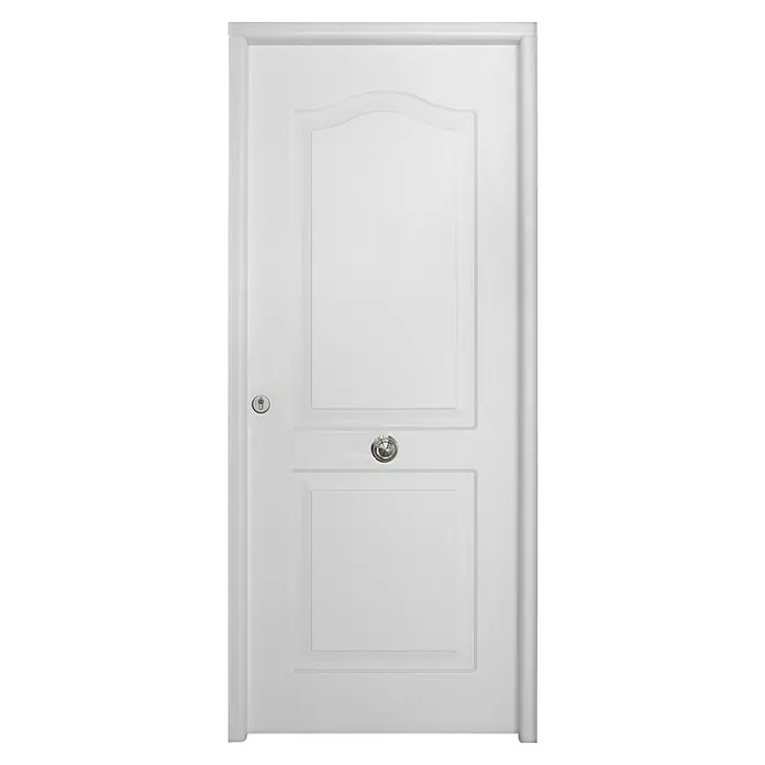 THT Puerta de entrada exterior Saga M100 - 90 x 210 cm, Derecha, Blanco - Puerta blanca sencilla con dos paneles y un pomo plateado. La puerta tiene un diseño clásico y está bien hecha.