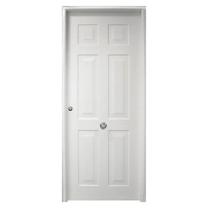 THT Puerta de entrada exterior lacadaSaga M100 Yedra - 90 x 210 cm, Derecha, Blanco Lacado - Puerta blanca con seis paneles y herrajes plateados. Un diseño simple y elegante para cualquier habitación.