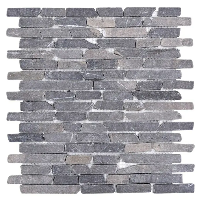 Mosaikfliese MOS BRICK 125 - 30,5 x 30,5 cm, Schwarz, Matt - Graue Naturstein-Mosaikfliese mit rechteckigen Steinen, ideal für Wand- und Bodenbeläge in Bad und Küche. Robust und stilvoll.