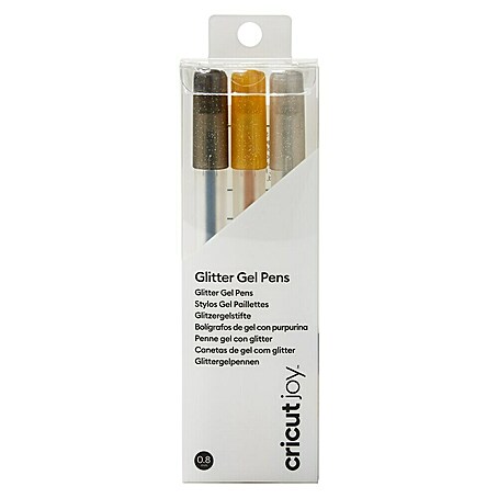 Cricut Joy Gelroller-Set Medium Gel Pen Glitter (3 Stk., Glitzerschwarz/Glitzergold/Glitzersilber, 0,8 mm)