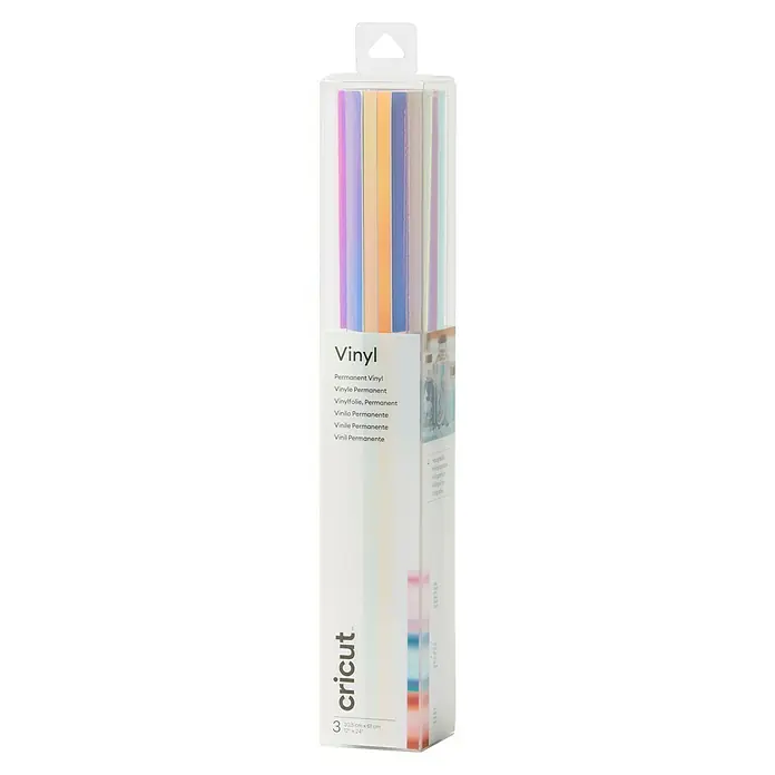 Cricut Vinylfolie Permanent Holographic Vinyl3 Stk., Holografisch-Opal/Pink/Blau - Eine Packung Cricut Permanent Vinyl in verschiedenen Farben, ideal für langlebige Bastelprojekte.