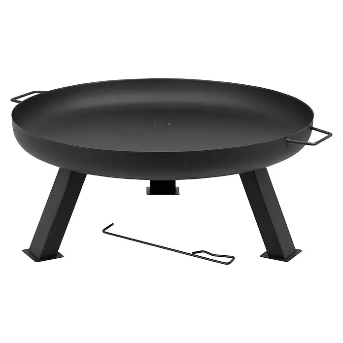 Tepro Feuerschale Reno - Durchmesser: 80 cm, Stahl - Schwarze Feuerstelle mit drei Beinen und einem Werkzeug. Ein sicherer Platz für ein gemütliches Feuer im Garten.