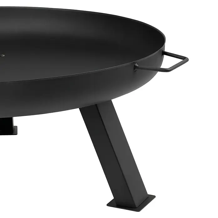 Tepro Feuerschale Reno - Durchmesser: 80 cm, Stahl - Nahaufnahme einer schwarzen Feuerschale auf einem weißen Hintergrund. Die Schale steht auf einem stabilen, schwarzen Metallfuß.