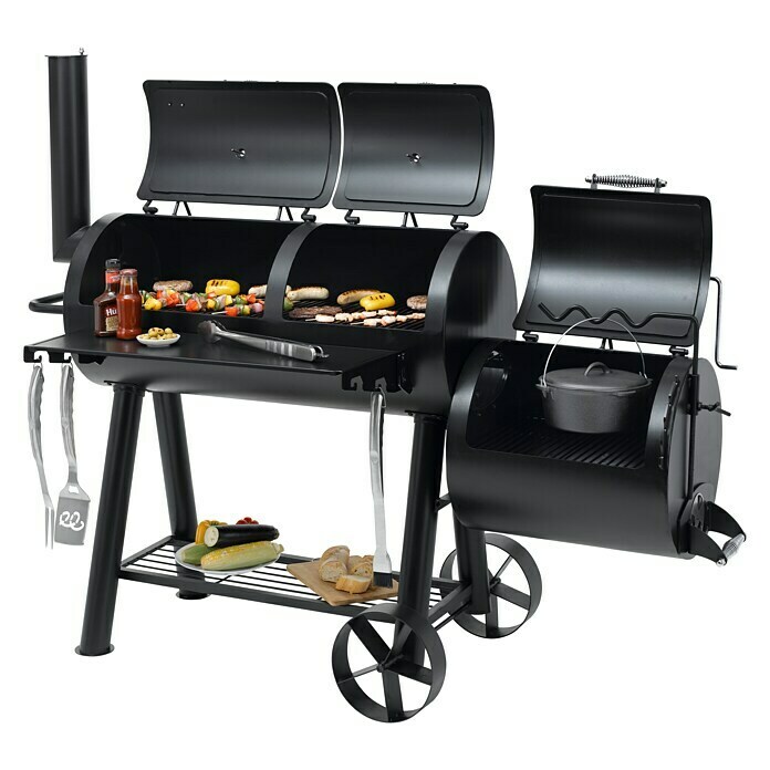 Tepro Smoker IndianapolisL x B x H: 184 x 88 x 153 cm, Schwarz Diagonal View