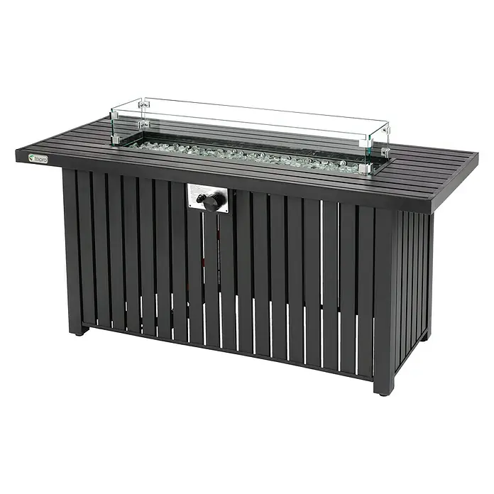 Tepro Feuerstelle Topeka - 136 x 56 x 63,5 cm, Metall - Moderner rechteckiger Topro-Gasfeuertisch mit Glasaufsatz und Lavasteinen für gemütliche Stunden im Freien.
