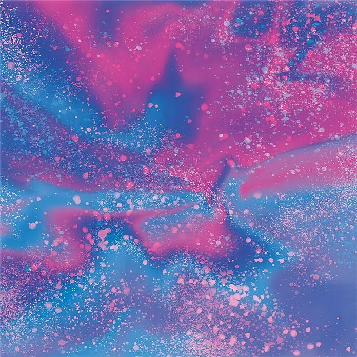 Cricut Transferfolie Infusible Ink2 Stk., Aquarell Splash, L x B: 30,5 x 11,4 cm - Abstrakte Illustration mit wirbelnden Farbtönen in Pink und Blau, ergänzt durch subtile Sprenkel, die eine dynamische Textur erzeugen.