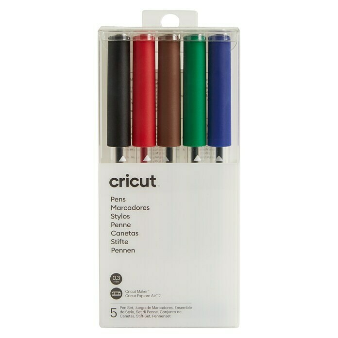 Cricut Filzstift-Set Extra Fine PenSchwarz/Rot/Braun/Blau/Grün, 0,3 mm Front View