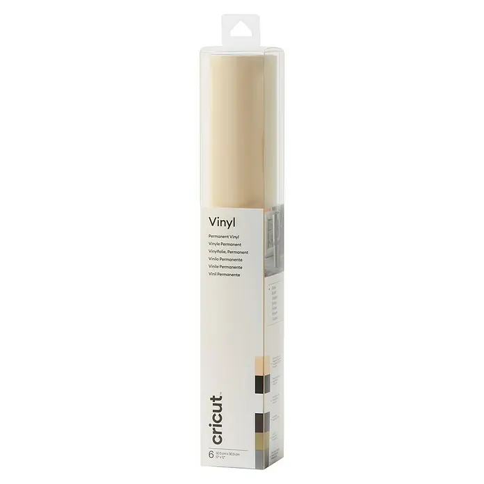 Cricut Vinylfolie Premium Vinyl Permanent - Mehrfarbig, 30,5 x 30,48 cm, Passend für: Cricut Schneideplotter - Nahaufnahme einer Cricut Permanent Vinylrolle in der Farbe Creme, ideal für dauerhafte Bastelprojekte und individuelle Gestaltungen.