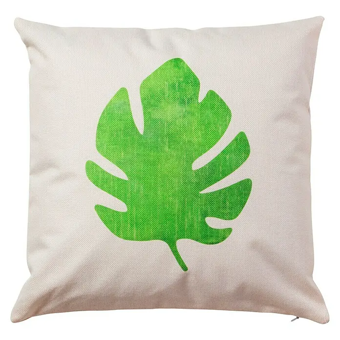 Cricut Kissenhülle Rohling für Infusible Ink - Creme, L x B: 45,5 x 45,5 cm, 100 % Polyester - Dekoratives quadratisches Kissen mit einem grünen Monstera-Blatt-Design. Ideal, um Ihrem Wohnraum einen tropischen Touch zu verleihen.