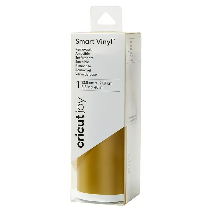 Cricut Joy Vinylfolie Smart Vinyl Ablösbar - Gold, 121,9 x 13,9 cm, Wieder entfernbar - Nahaufnahme einer Cricut Joy Smart Vinyl Rolle in Gold, ideal für DIY-Projekte. Die Rolle ist ablösbar und einfach zu verarbeiten.