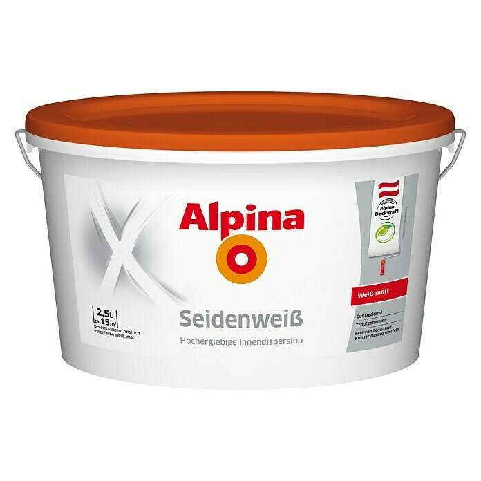 Alpina Wandfarbe Seidenweiß (Weiß, 2,5 l, Matt)