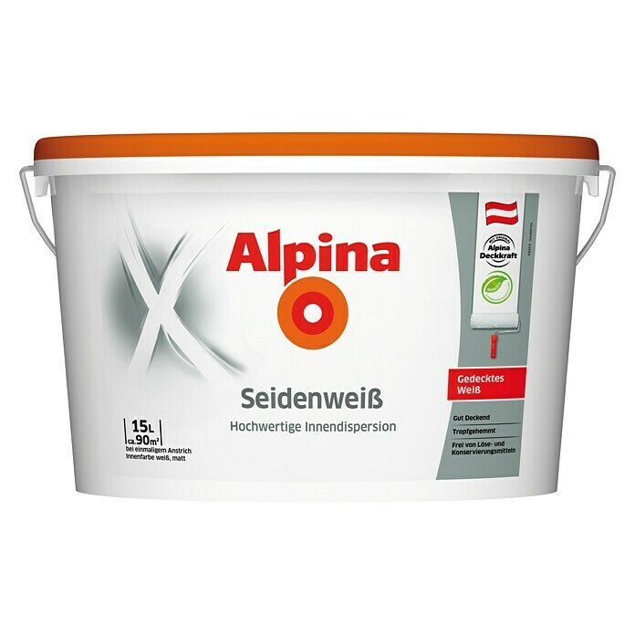 Alpina Wandfarbe Seidenweiß (Weiß, 15 l, Matt bis seidenmatt)