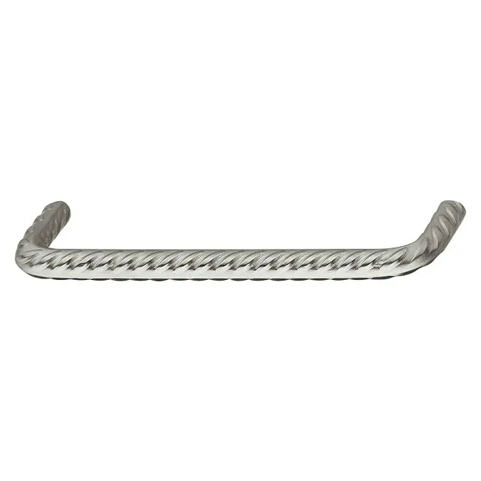 Häfele Tirador para muebles 491.00.771 - Tipo de tirador del mueble: Estribo, Acero inoxidable, Otros, Largo: 140,5 mm - Toallero curvado hecho de metal trenzado color plata, sobre un fondo negro.