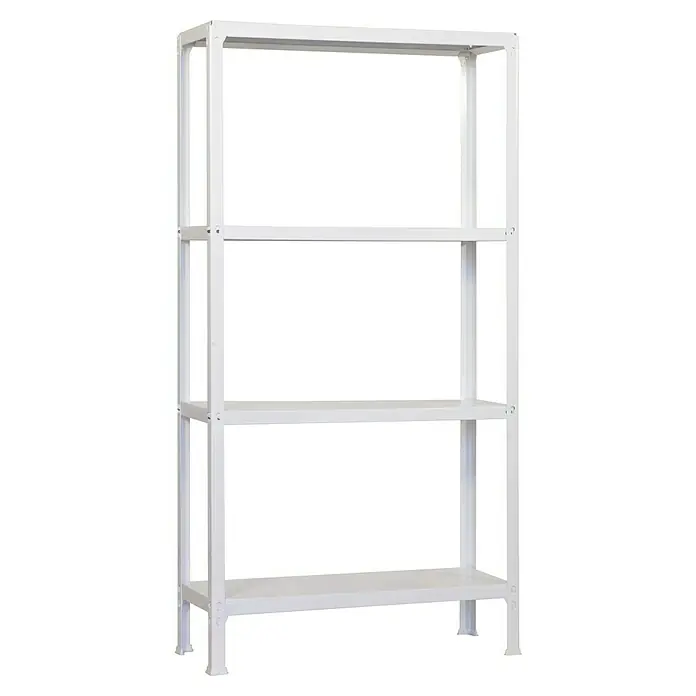 Simonrack Simonhome Metallregal Click Metall Plus - H x B x T: 160 x 100 x 30 cm, Traglast pro Boden: 150 kg, Anzahl Böden: 4 Stk., Stecken, Weiß/Weiß - Ein weißes, leeres Regal mit vier Ebenen und einem schlichten, modernen Design, ideal für die Aufbewahrung von Gegenständen.
