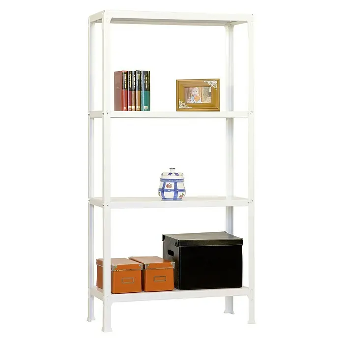 Simonrack Simonhome Estantería metálica Plus - Al x An x Pr: 160 x 100 x 30 cm, Capacidad de carga por balda: 150 kg, Número de baldas: 4 ud., Inserción, Blanco - La estantería blanca ofrece espacio para libros, un tarro y cajas. Tiene cuatro estantes y se adapta bien a diferentes espacios.