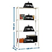 Simonrack Homeclick Metall-Schwerlastregal Home Click Plus (L x B x H: 30 x 100 x 160 cm, Traglast: 150 kg/Boden, Anzahl Böden: 4 Stk., Stecken, Weiß)