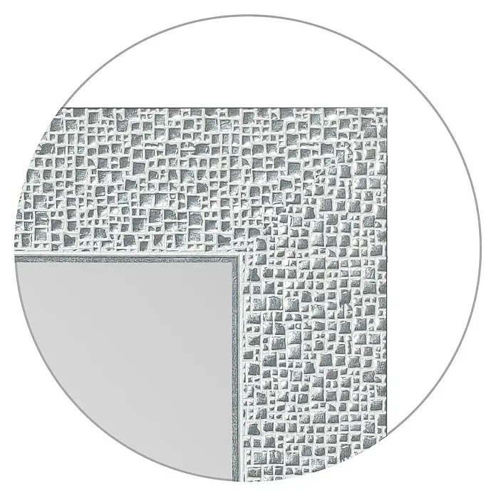 Espejo de pared Milán - 53,5 x 155,5 cm, Blanco/gris - Vista detallada de un marco de mosaico plateado que añade un toque moderno y elegante. Perfecto para espejos o cuadros.