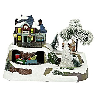 Konstsmide LED-Szenerie Szene Bahnhof mit Kristallweihnachtsbaum (Bunt, L x B x H: 23,5 x 16 x 17 cm, LED)