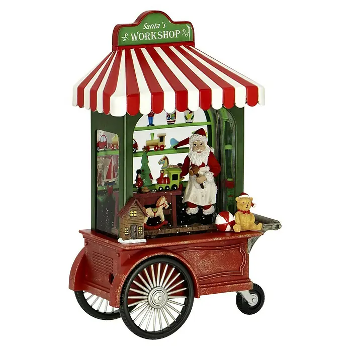 Konstsmide LED-Schneelaterne Santa´s Workshop - Innen, Bunt, 9 x 17,5 x 27 cm, Batteriebetrieben - Weihnachtliche Dekoration mit Santa's Workshop auf einem Wagen, mit Spielzeug und festlicher Atmosphäre.