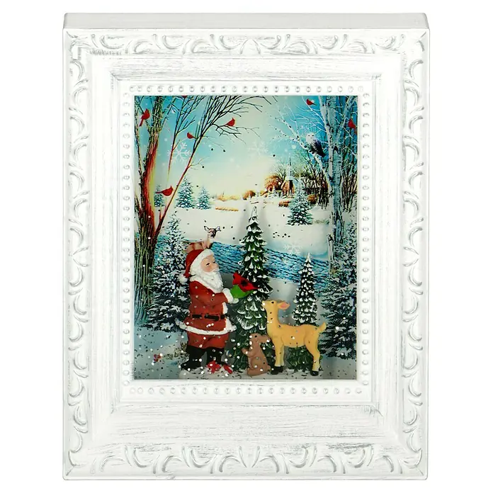 Konstsmide LED-Weihnachtsdekoleuchte Fotorahmen antik - 17,5 x 5 x 22 cm, Altweiß, Batteriebetrieben, LED - Weihnachtliche Schneekugel-Laterne mit Weihnachtsmann, Reh und Winterlandschaft in einem weißen Rahmen. Ideal für festliche Dekorationen.