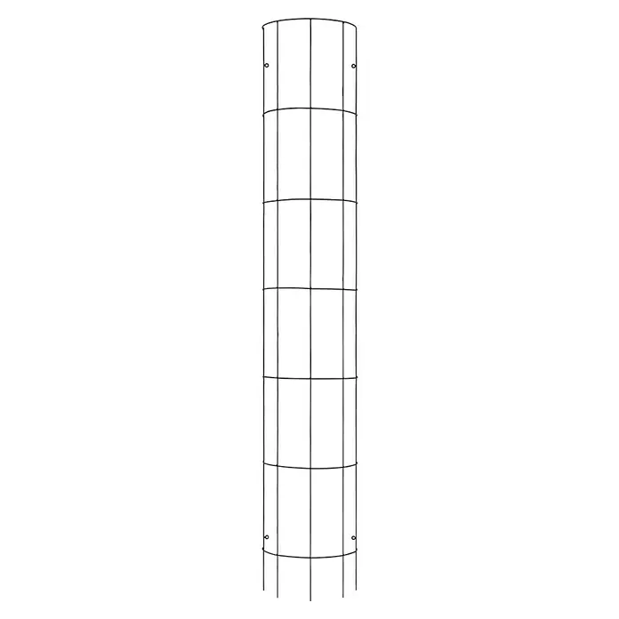 Gardol Halbrundspalier Apulien - 29 x 180 cm - Abbildung eines hohen, schlanken, schwarzen Metallregals mit mehreren rechteckigen Fächern, ideal für die Aufbewahrung und Präsentation.