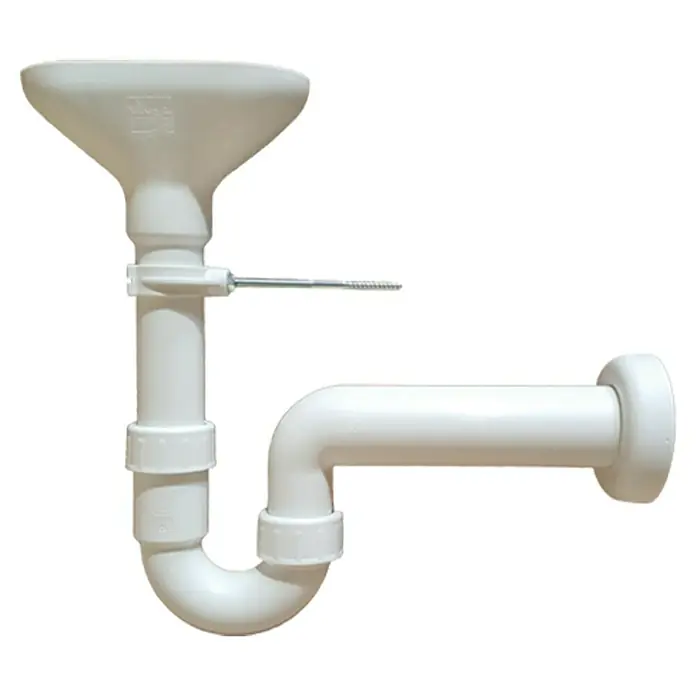 Viega Siphon mit Trichter - DN 40 - Ein weißer Waschbeckenablauf mit Befestigungselementen, ideal für Badezimmer- oder Kücheninstallationen.