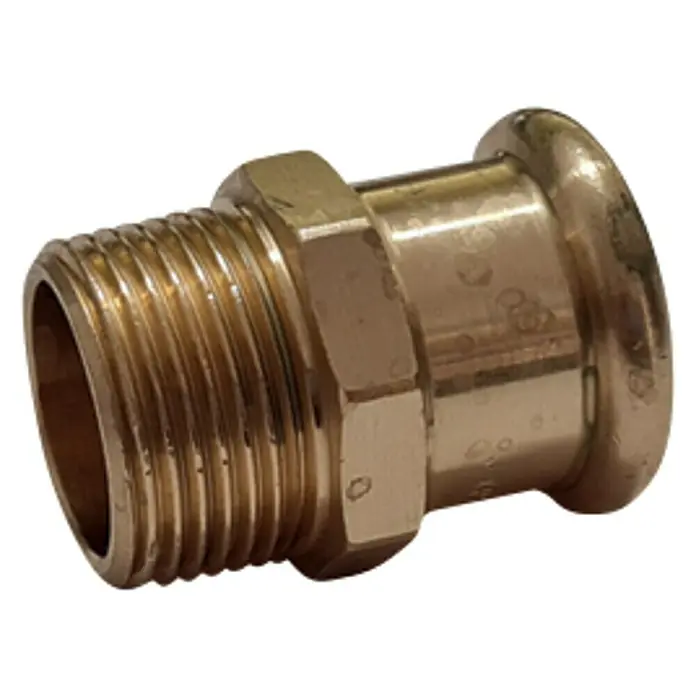 Press-Übergangsnippel RG - Durchmesser: 22 mm, Außengewinde: ¾″ - Ein Messing-Fitting mit Gewinde und Bund, ideal für Sanitär- und Heizungsanwendungen.