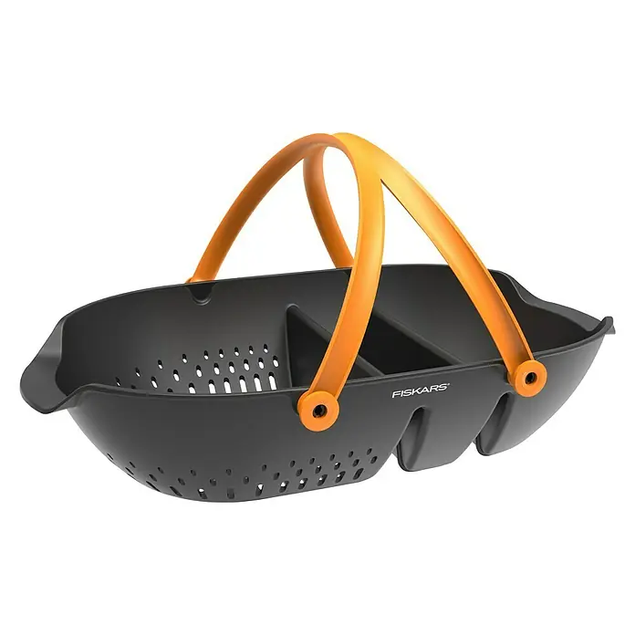 Fiskars Plus Gartenkorb - Kunststoff, Schwarz/Orange - Der Fiskars Erntekorb ist ein praktischer Helfer für die Gartenarbeit. Er besteht aus robustem Kunststoff und hat einen orangefarbenen Griff.