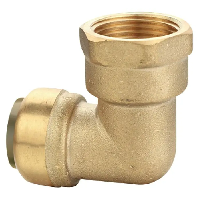 Steck-Übergangswinkel II - Durchmesser: 15 mm, ½″, 90 °, Muffe und Innengewinde - Messing-Winkelstück mit Innengewinde und Push-Fit-Anschluss für Sanitäranwendungen und Installationen.
