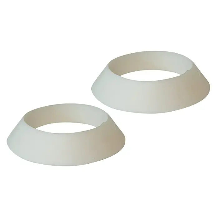 Gummidichtung konisch - 1¼″, 2 Stk. - Zwei weiße, kegelförmige Ringe, wahrscheinlich Kunststoffteile für Sanitärinstallationen.