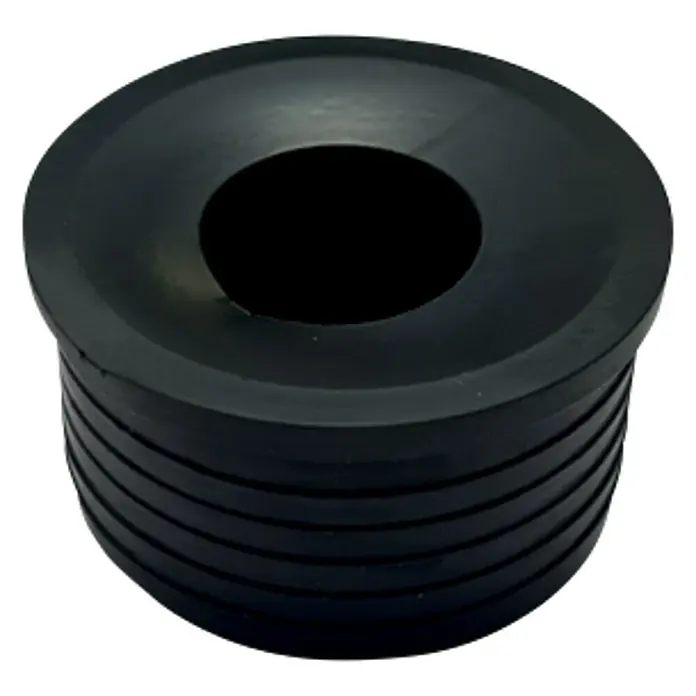 Gumminippel - Außendurchmesser: 58 mm, Innendurchmesser: 25 mm, Nennweite: 40/50 - Detailaufnahme einer schwarzen Gummimuffe mit gerippter Oberfläche und einem runden Loch in der Mitte. Ideal für Abdichtungsanwendungen.