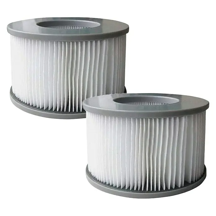 Cartucho filtrante - Específico para: Hidromasaje Treviso, 2 ud. - Dos cartuchos de filtro redondos con pliegues blancos y tapas grises para piscinas o jacuzzis.