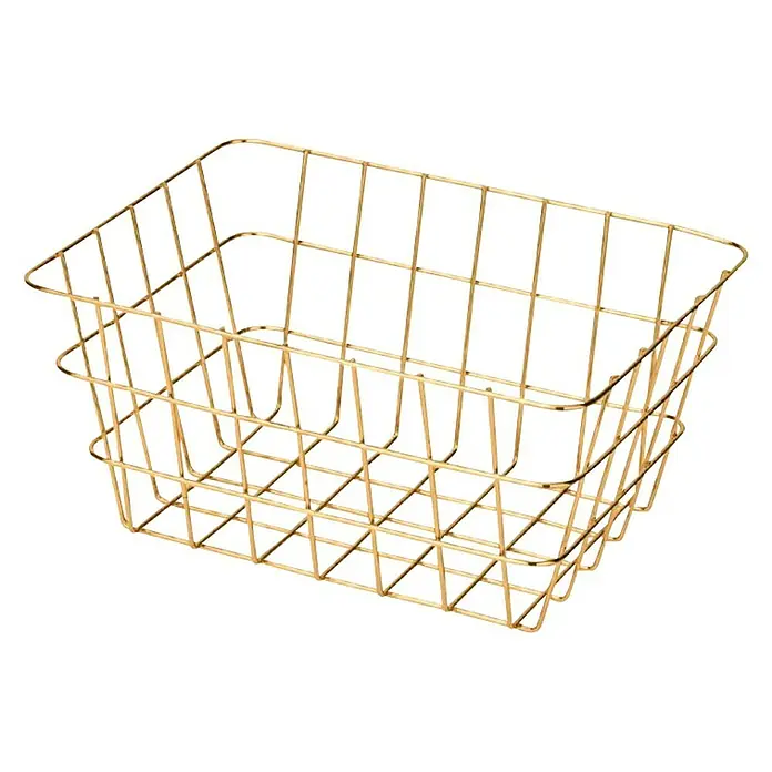 Wenko Cesta para el baño Viana - L x An x Al: 12 x 18 x 25 cm, Metal, Oro - Cesta de alambre hecha de metal dorado. Este organizador es ideal para guardar varias cosas y asegura el orden en toda la casa.