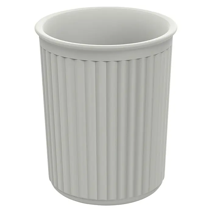 Tatay Baobab Portacepillos - Plástico, Blanco - Se muestra una papelera blanca sencilla con un diseño acanalado. Ideal para una oficina o un baño, esta papelera ofrece estilo y funcionalidad.