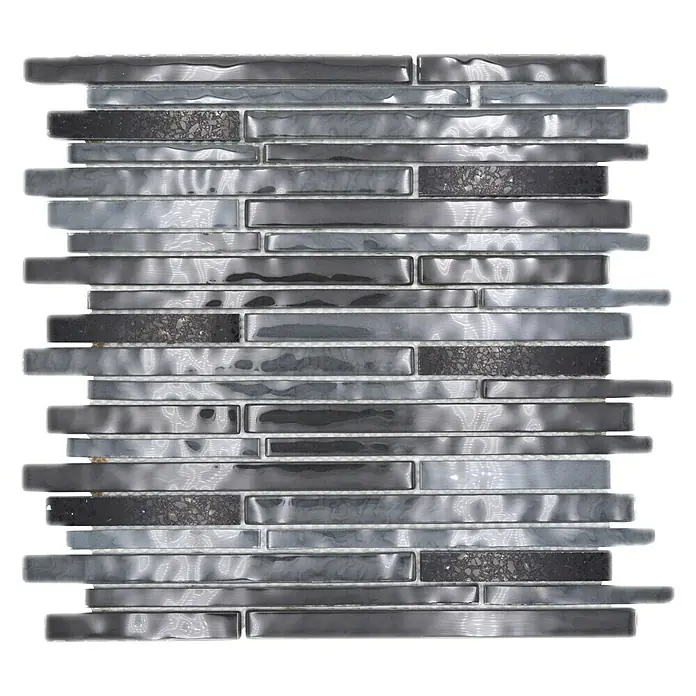 Mosaikfliese Multistick Crystal Mix XCM MS89 - 29,8 x 29,8 cm, Schwarz, Glänzend - Graue Mosaikfliesen mit strukturierten Akzenten für ein modernes und stilvolles Wanddesign.