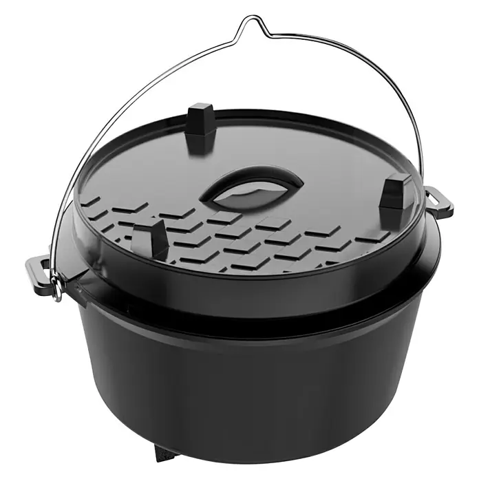 Tepro Dutch Oven - L x B x H: 41,1 x 31 x 26,2 cm, Gusseisen - Ein gusseiserner Dutch Oven mit Deckel und Tragegriff, ideal für das Kochen im Freien. Robust und vielseitig für Camping und Lagerfeuer.